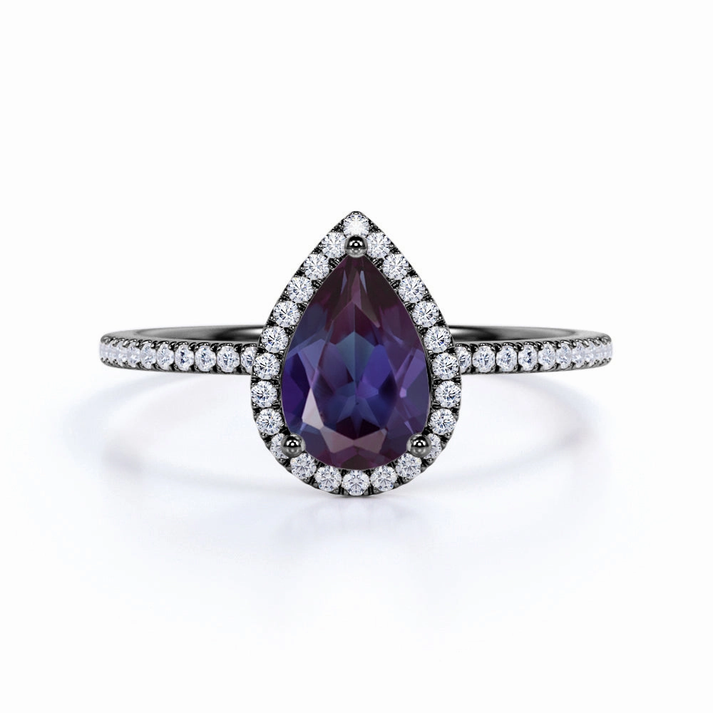 Trendy Decoration Chic Set 1.50 Ct Pear Lab Alexandrite Semi Eternity Engagement Ring