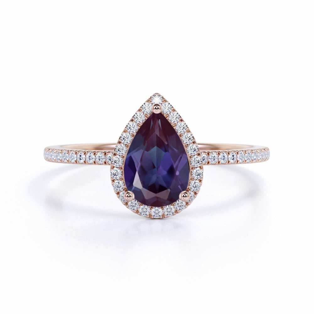 1.50 Ct Pear Lab Alexandrite Semi Eternity Engagement Ring Lightweight Article