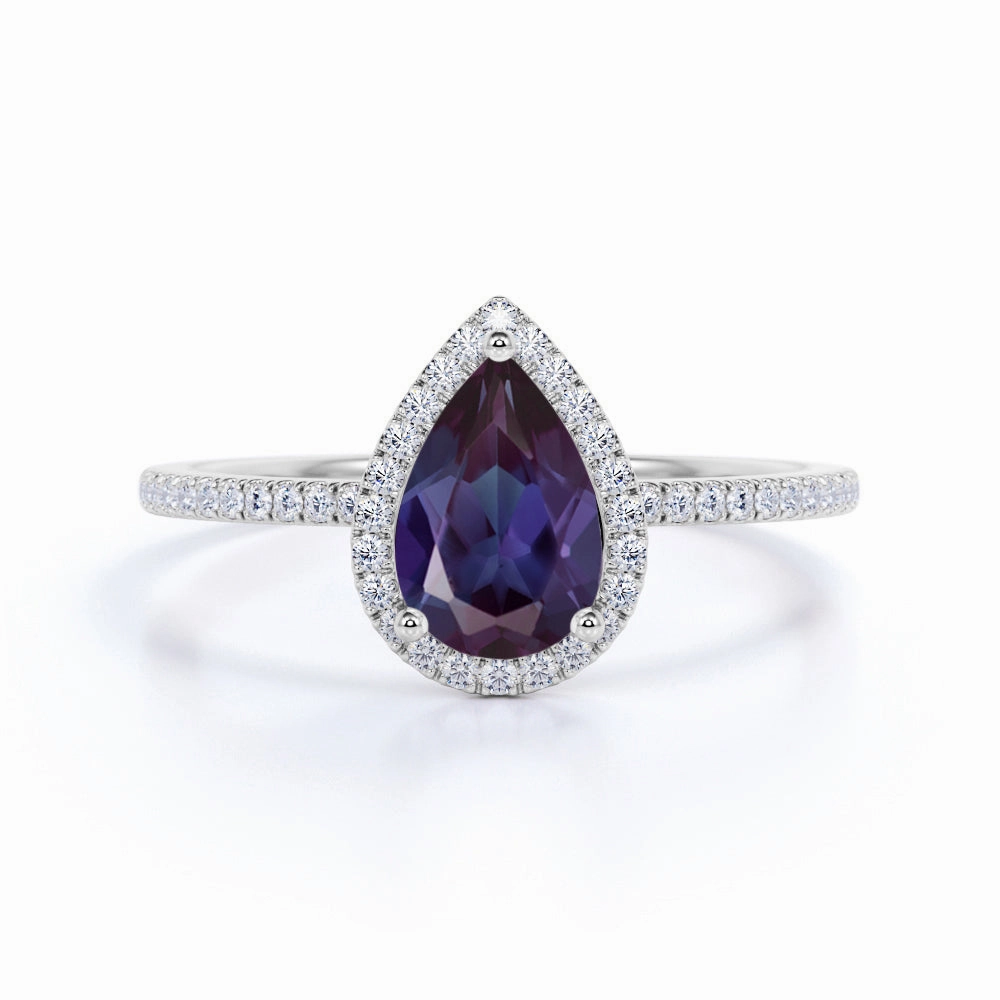 Comfortable Piece 1.50 Ct Pear Lab Alexandrite Semi Eternity Engagement Ring