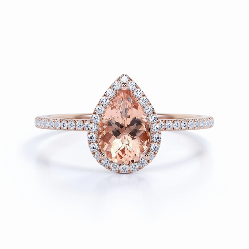 1.50 ct Pear Morganite Halo Engagement Ring Fine Appearance