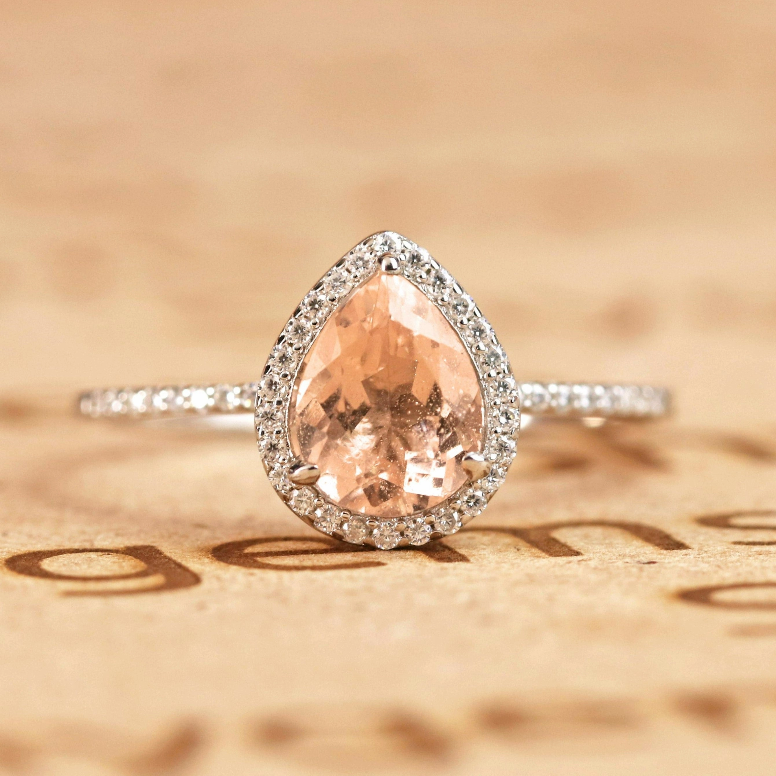 Artisan Design Fun Accessory 1.50 ct Pear Morganite Halo Engagement Ring