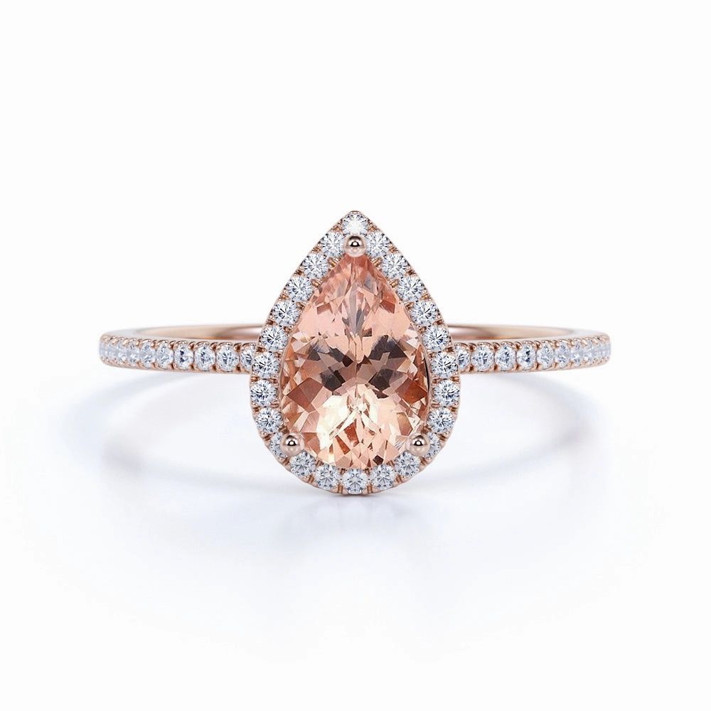 Shiny Accent Eternal Gift 1.50 ct Pear Morganite Halo Engagement Ring