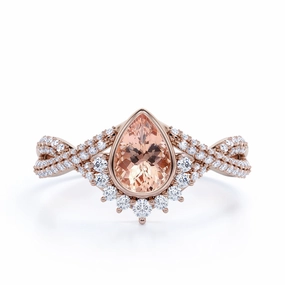 Delicate Statement Formal Fashion 1.50 ct Pear Morganite Infinity Engagement Ring