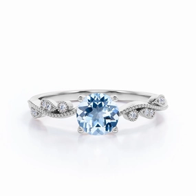 Low Profile Look Timeless Piece 1.50 ct Round Aquamarine Milgrain Art Deco Engagement Ring