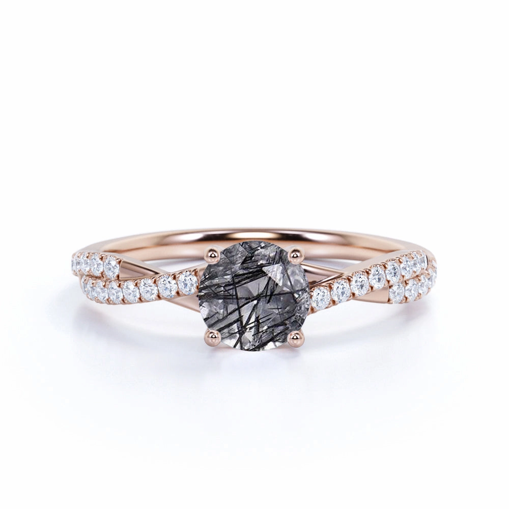 Memorable Accessory Quality Statement 1.50 ct Round Black Rutilated Quartz Infinity Pave Engagement Ring