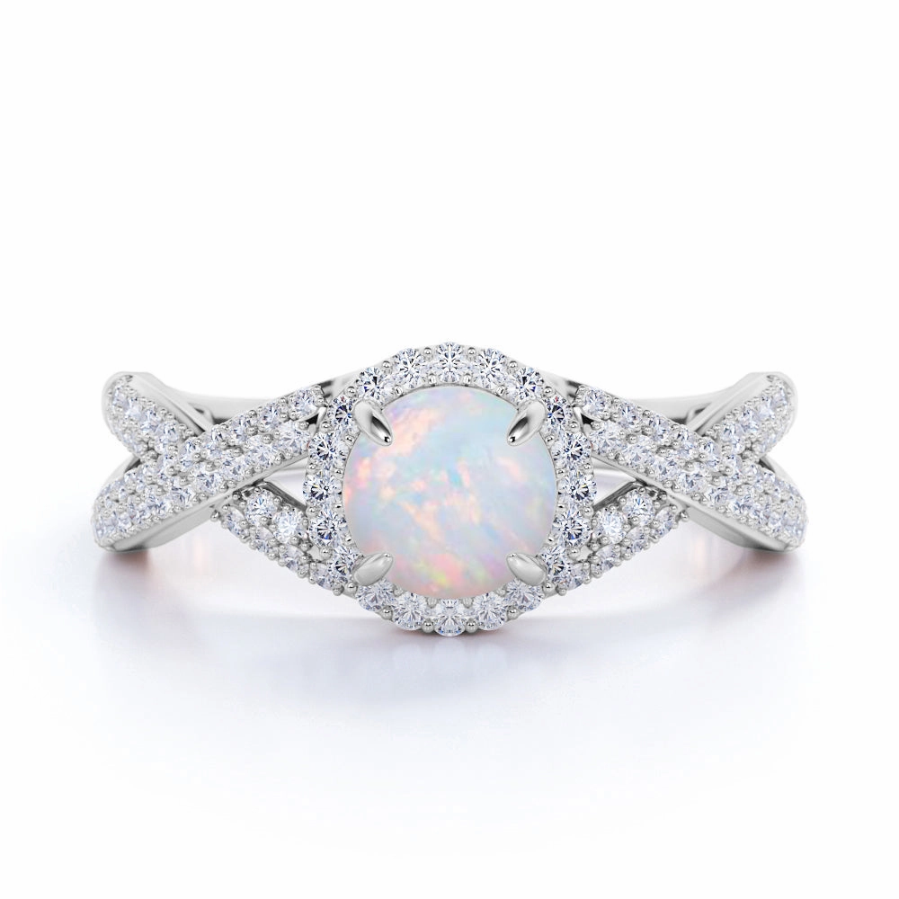 1.50 Ct Round Cut Lab Created Opal Infinity Engagement Ring Shimmer Accent
