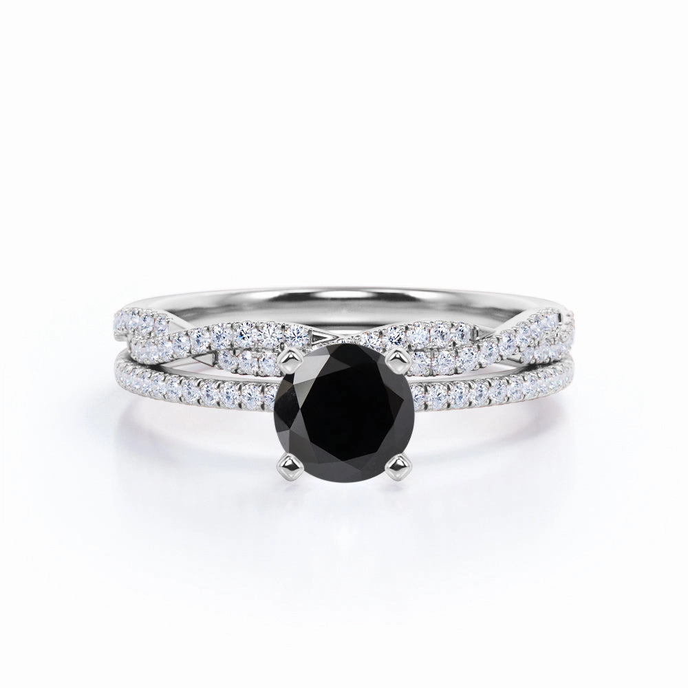 1.50 ct Round Lab Black Diamond Infinity Pave Bridal Set Sentimental Style Superior Design