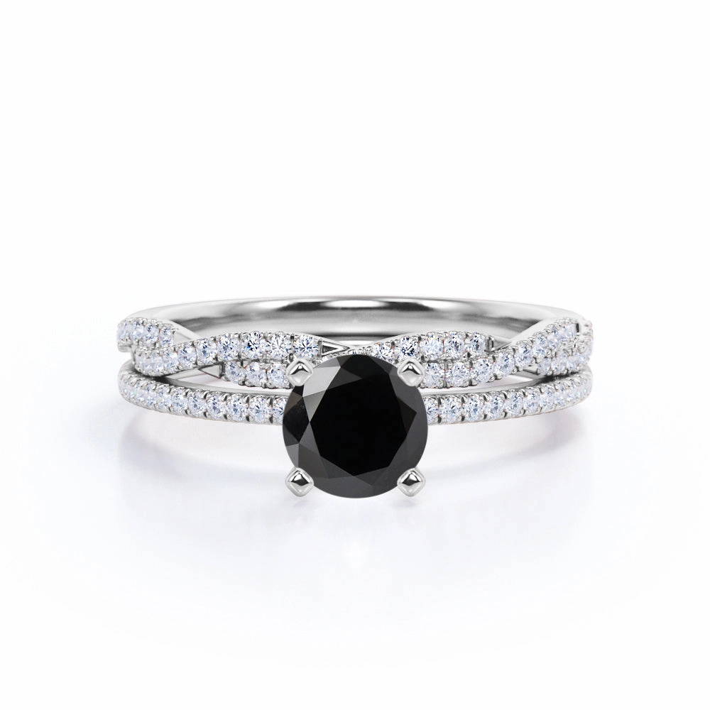1.50 ct Round Lab Black Diamond Infinity Pave Bridal Set Beautiful Insignia