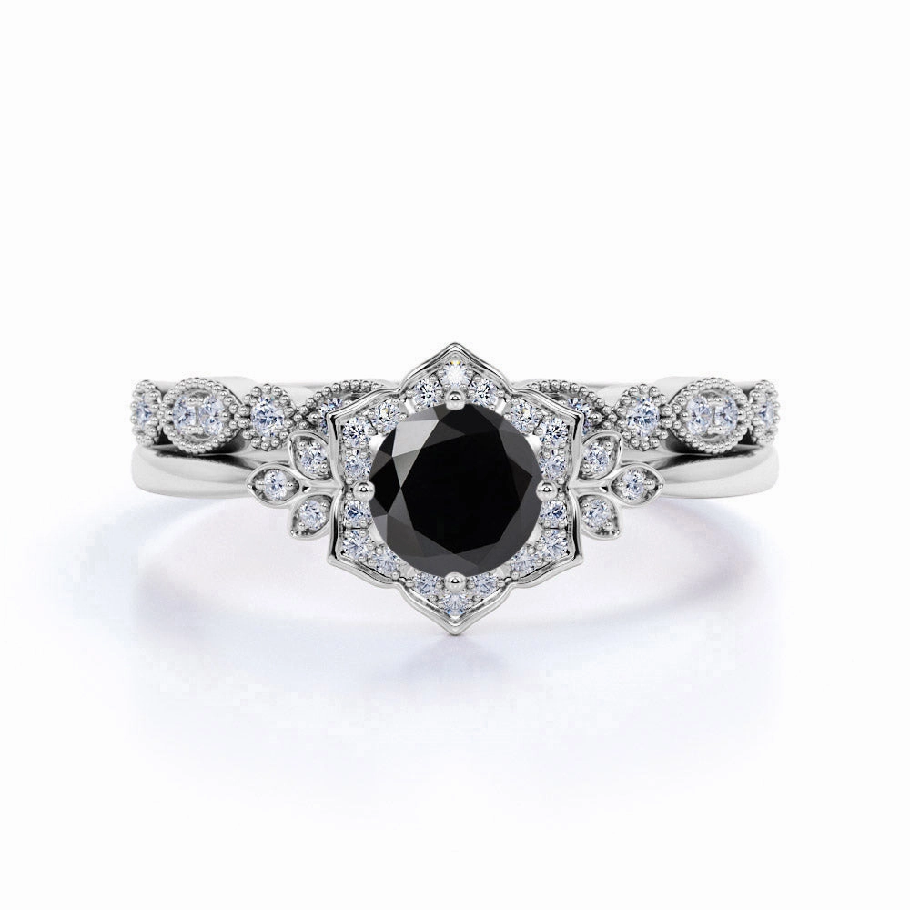 Personal Present 1.50 ct Round Lab Black Diamond Pave Bridal Set
