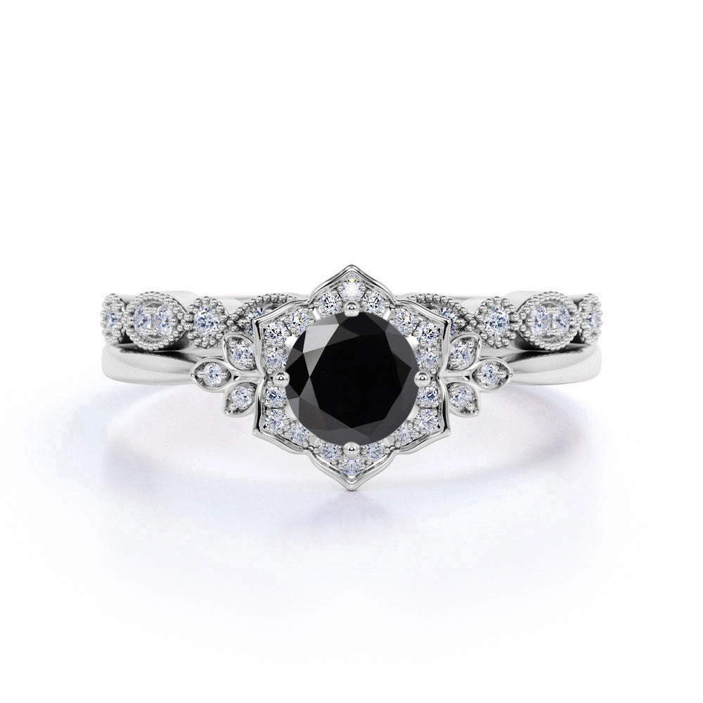 Wonderful Expression Excellent Object 1.50 ct Round Lab Black Diamond Pave Bridal Set