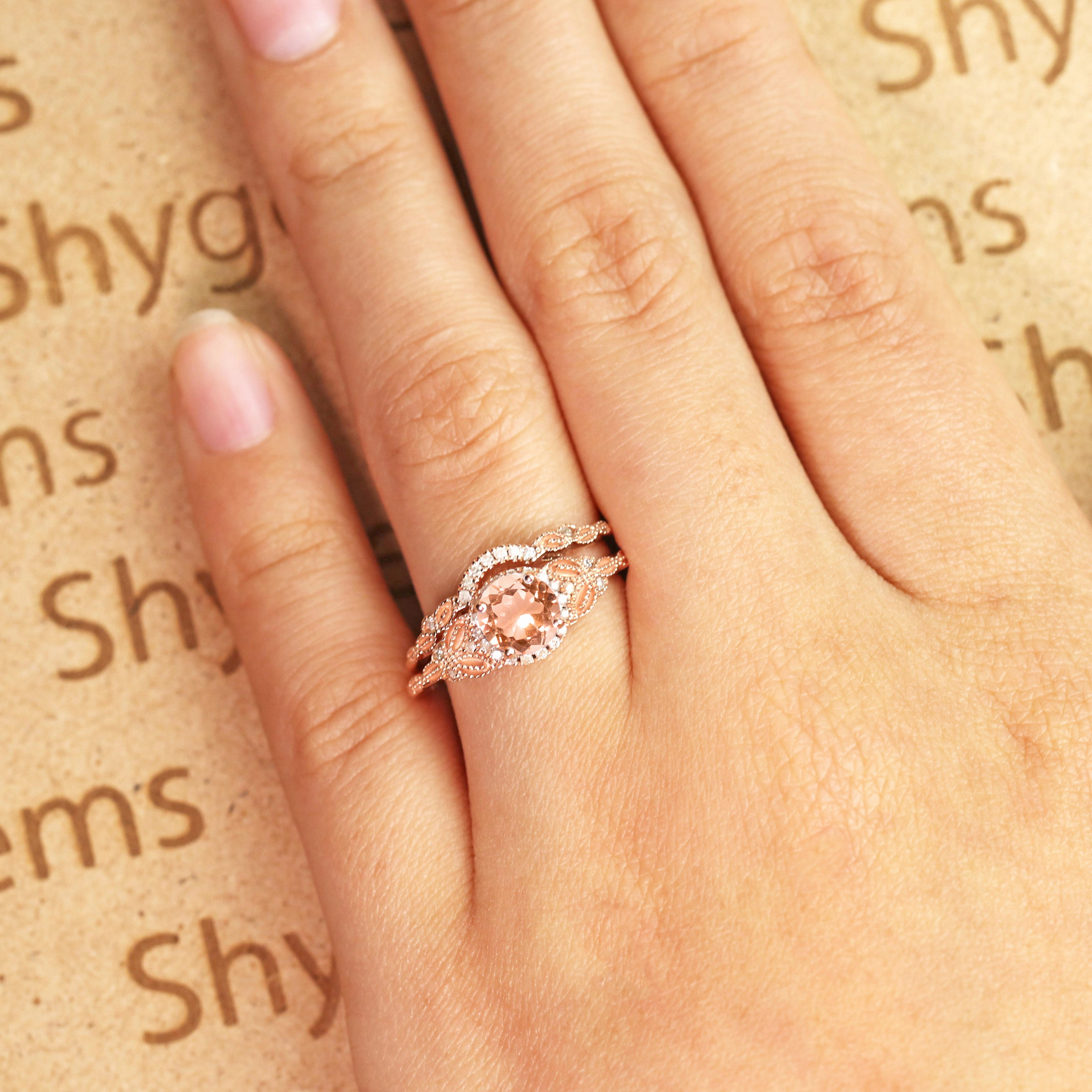 1.50 ct Round Morganite Halo Art Deco Wedding Ring Set Trendy Gift Quality Craft