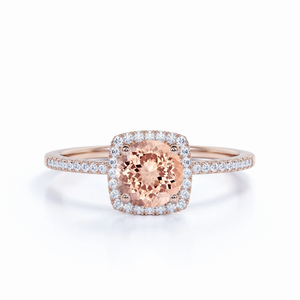 1.50 ct Round Morganite Halo Pave Engagement Ring Physical Store City Fashion