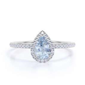 Unique Craft 1.50 ct Teardrop Aquamarine Halo Engagement Ring