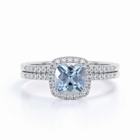 Timeless Ornament Urban Fit 1.55 ct Cushion Aquamarine Halo Bridal Set