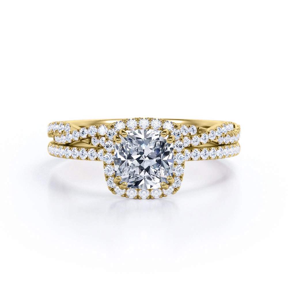 1.5 Carat Cushion Cut Moissanite And Diamond Halo Bridal Set In White Gold Fashionable Adornment