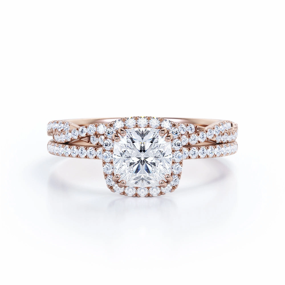 Artistic Accessory Premium Expression 1.5 Carat Cushion Cut Moissanite And Diamond Halo Bridal Set In White Gold