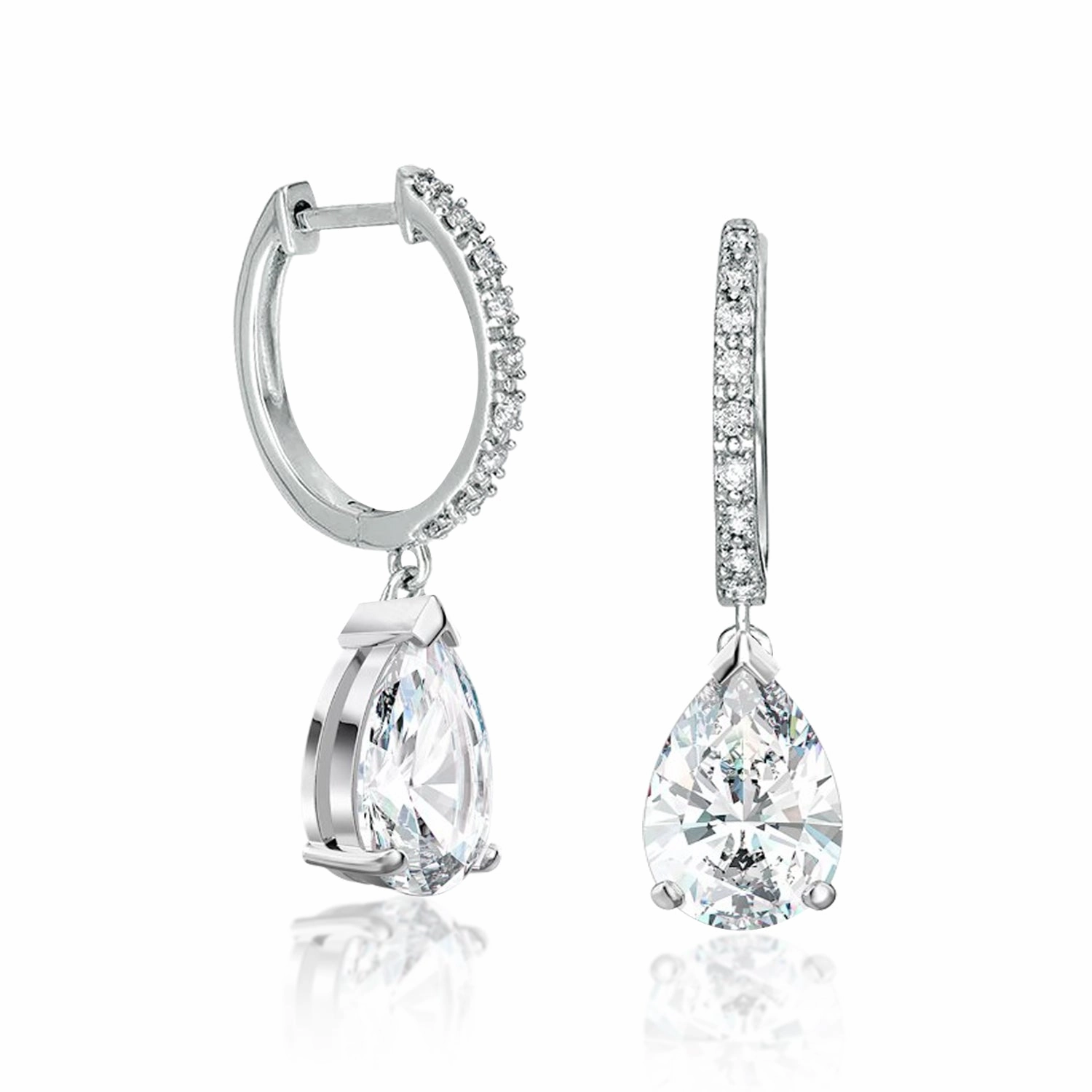 1.5 Carat Pear Cut Moissanite Hoop Earrings Pave Set with Charm in 18K White Gold over Silver Beach Piece
