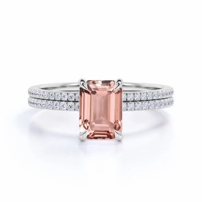 1.5 ct Emerald Peach Pink Morganite Pave Wedding Ring Set Timeless Shine Custom Ornament