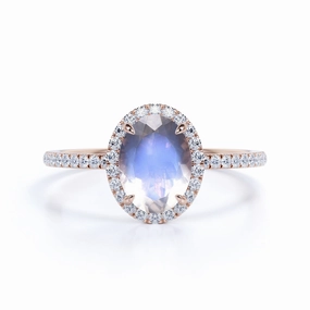 1.5 ct Oval Rainbow Moonstone Halo Engagement Ring Wonderful Symbol