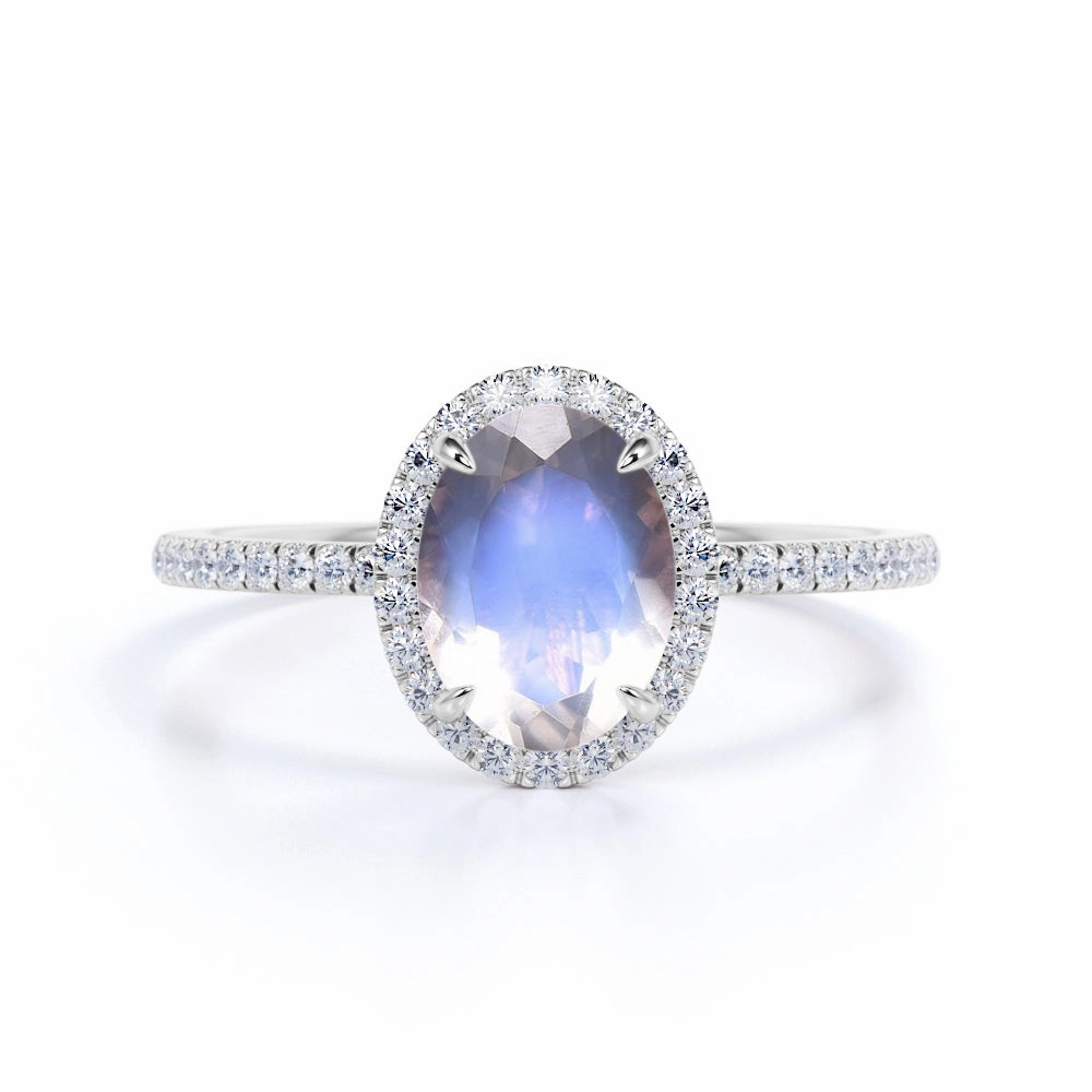 Stylish Article 1.5 ct Oval Rainbow Moonstone Halo Engagement Ring