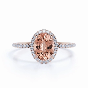 Contemporary Product Daily Form 1.5 ct Oval Real Morganite Halo Engagement Ring