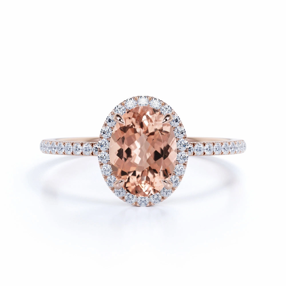 Contemporary Product Daily Form 1.5 ct Oval Real Morganite Halo Engagement Ring