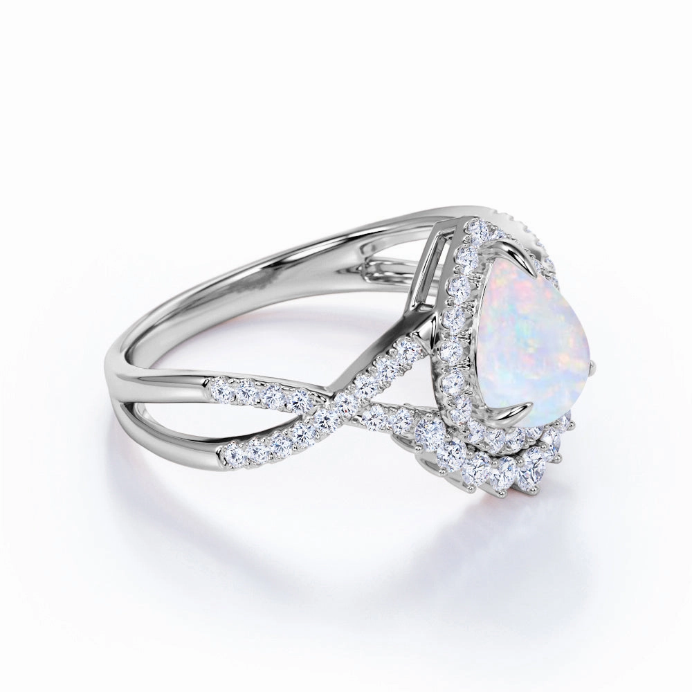 HighEnd Jewelry 1.5 Ct Pear Cut Lab Created Opal Antique Engagement Ring