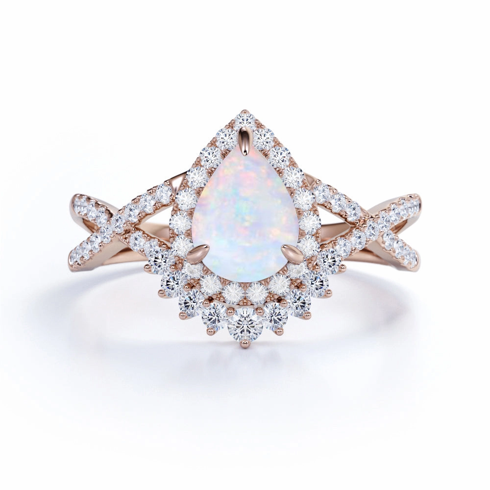 Contemporary Grace Daily Contour 1.5 Ct Pear Cut Lab Created Opal Antique Engagement Ring