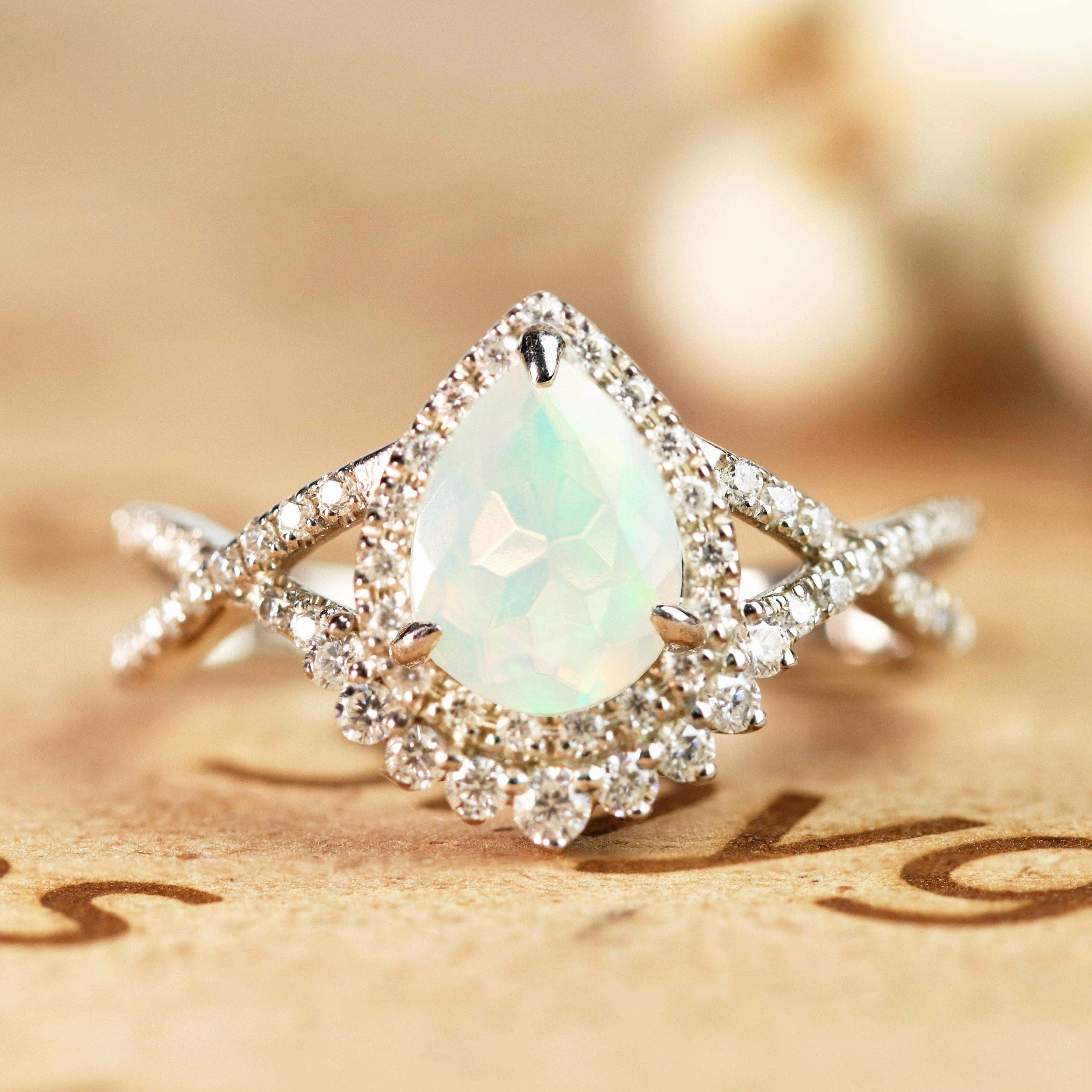 1.5 Ct Pear Cut Lab Created Opal Antique Engagement Ring Brilliant Accessory