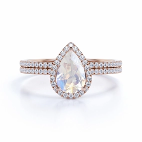 1.5 ct Teardrop Moonstone Halo Bridal Set Strong Item Affordable Adornment