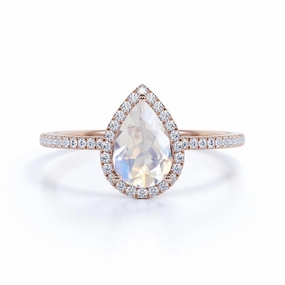 1.5 ct Teardrop Moonstone Halo Ring Lightweight Style Cultural Gift