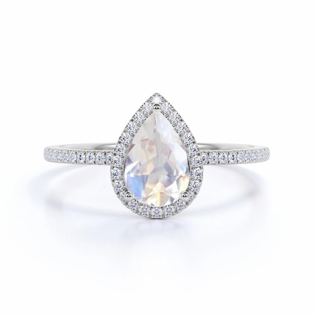 1.5 ct Teardrop Moonstone Halo Ring Amazing Craft