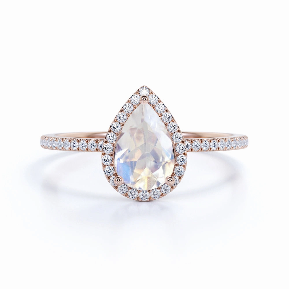 Vintage Look 1.5 ct Teardrop Moonstone Halo Ring