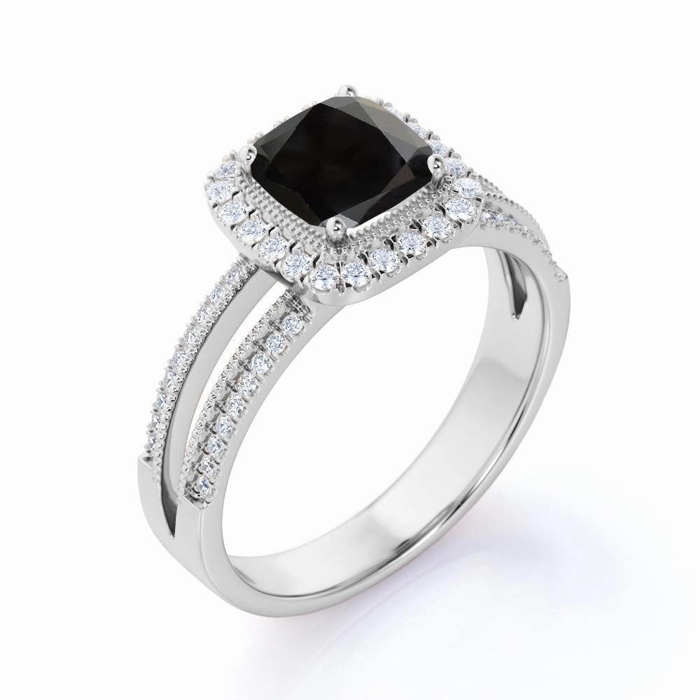 highly recommended Durable Ornament 1.75 ct Cushion Lab Black Diamond Pave Engagement Ring