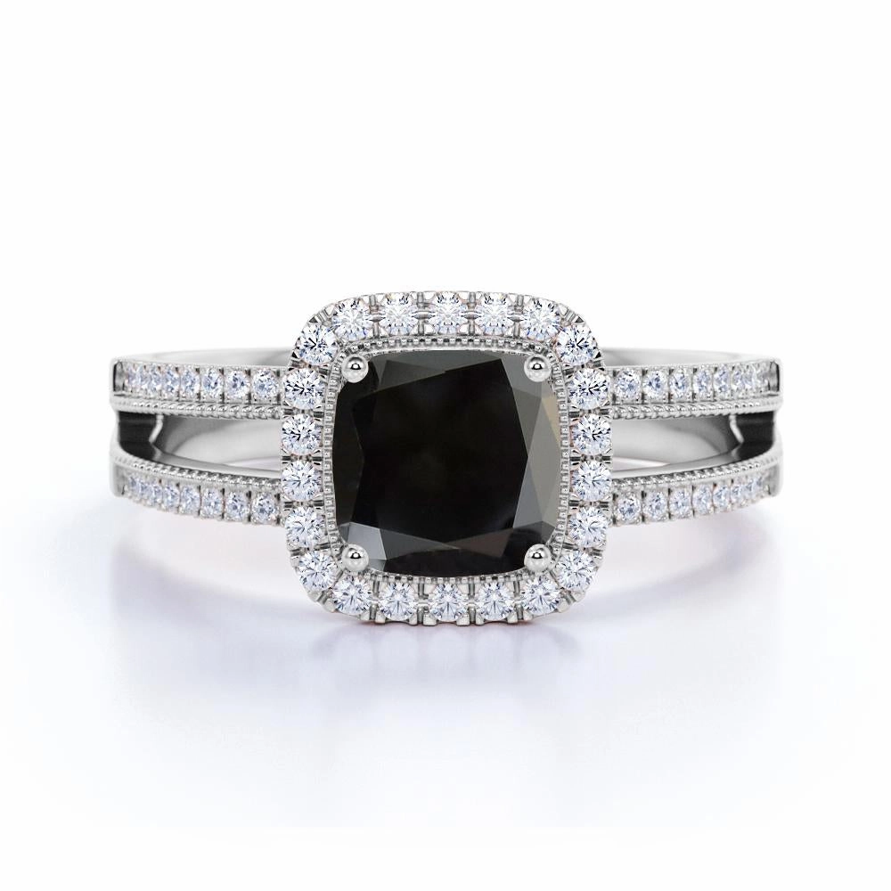 Special Present Fashion Mood 1.75 ct Cushion Lab Black Diamond Pave Engagement Ring