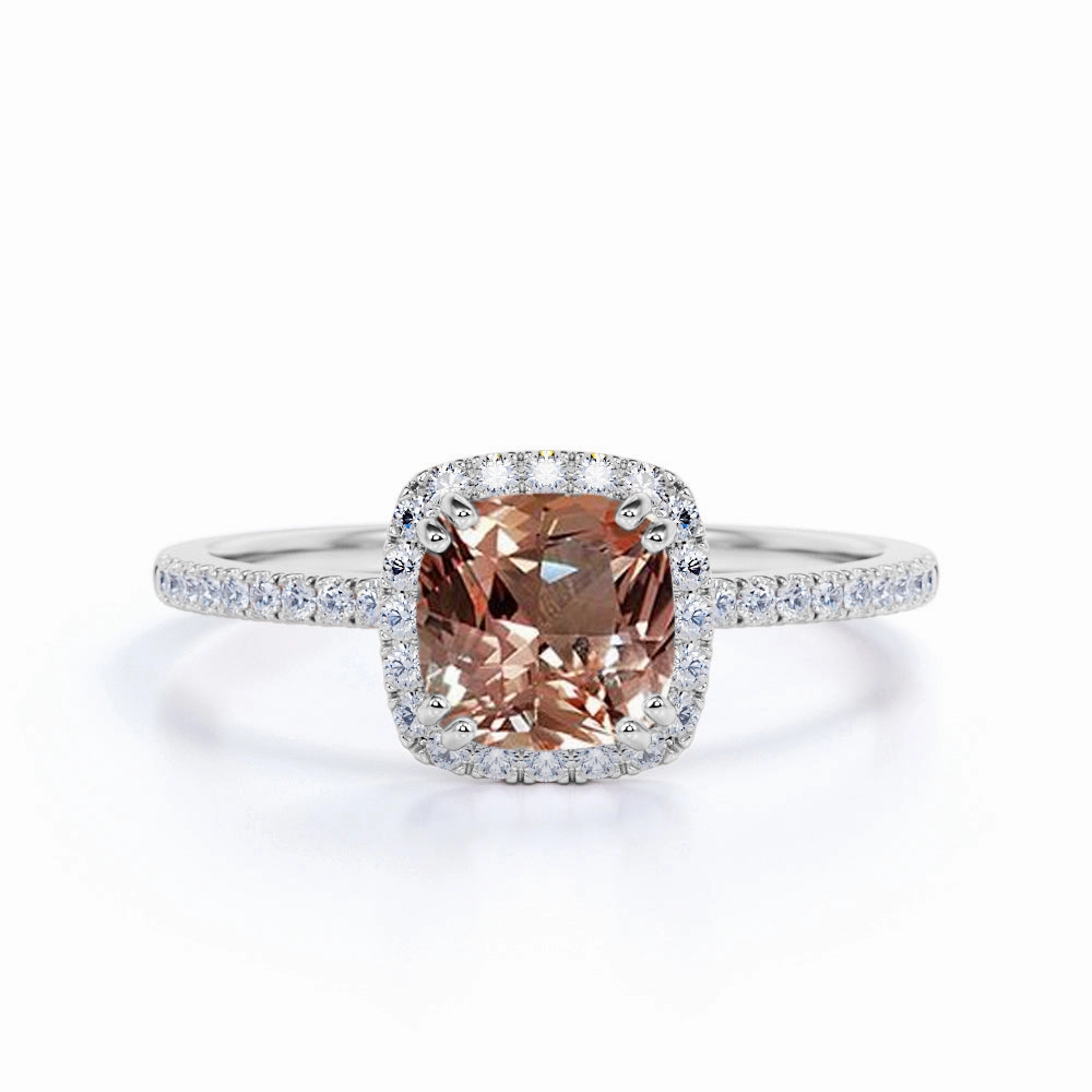 Cute Present 1.75 ct Cushion Lab Created Morganite Halo Engagement Ring