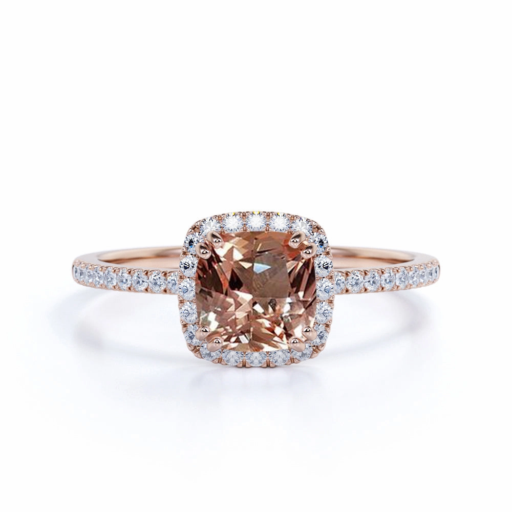 1.75 ct Cushion Lab Created Morganite Halo Engagement Ring Stock Item