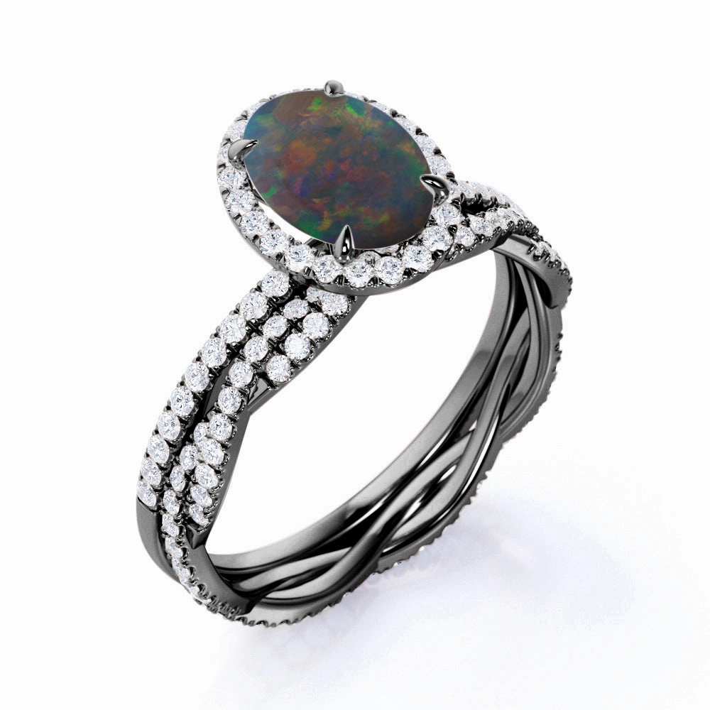 Luxury Keepsake 1.75 Ct Oval Cut Lab Created Opal Twisted Wedding Ring Set