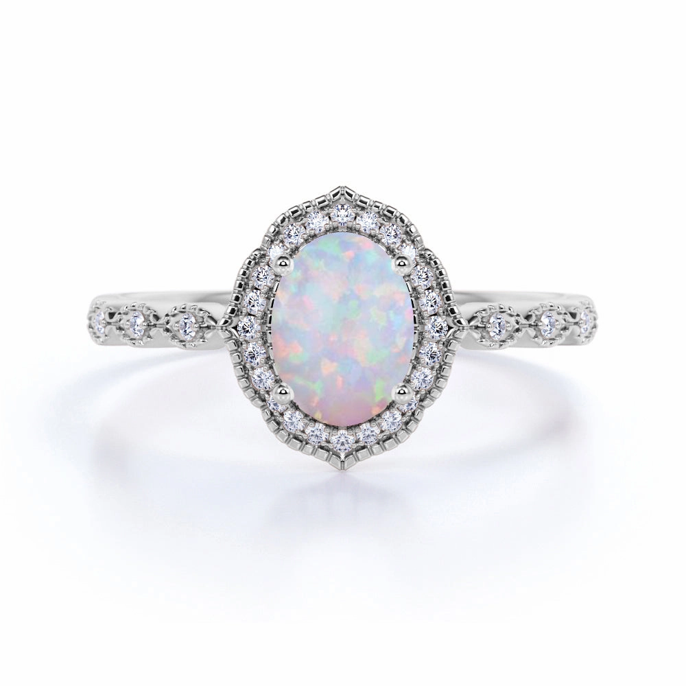 1.75 Ct Oval Cut Lab Created Opal Vintage Engagement Ring Father Present