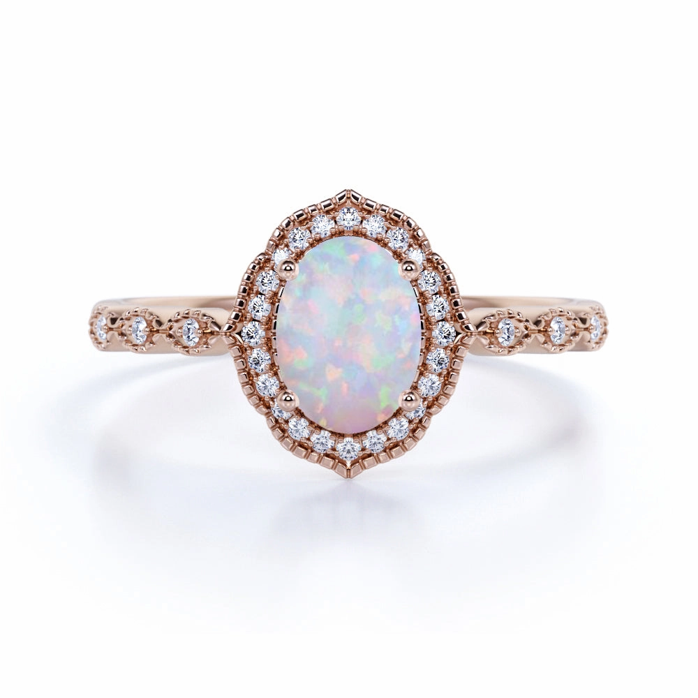 Local Craft 1.75 Ct Oval Cut Lab Created Opal Vintage Engagement Ring
