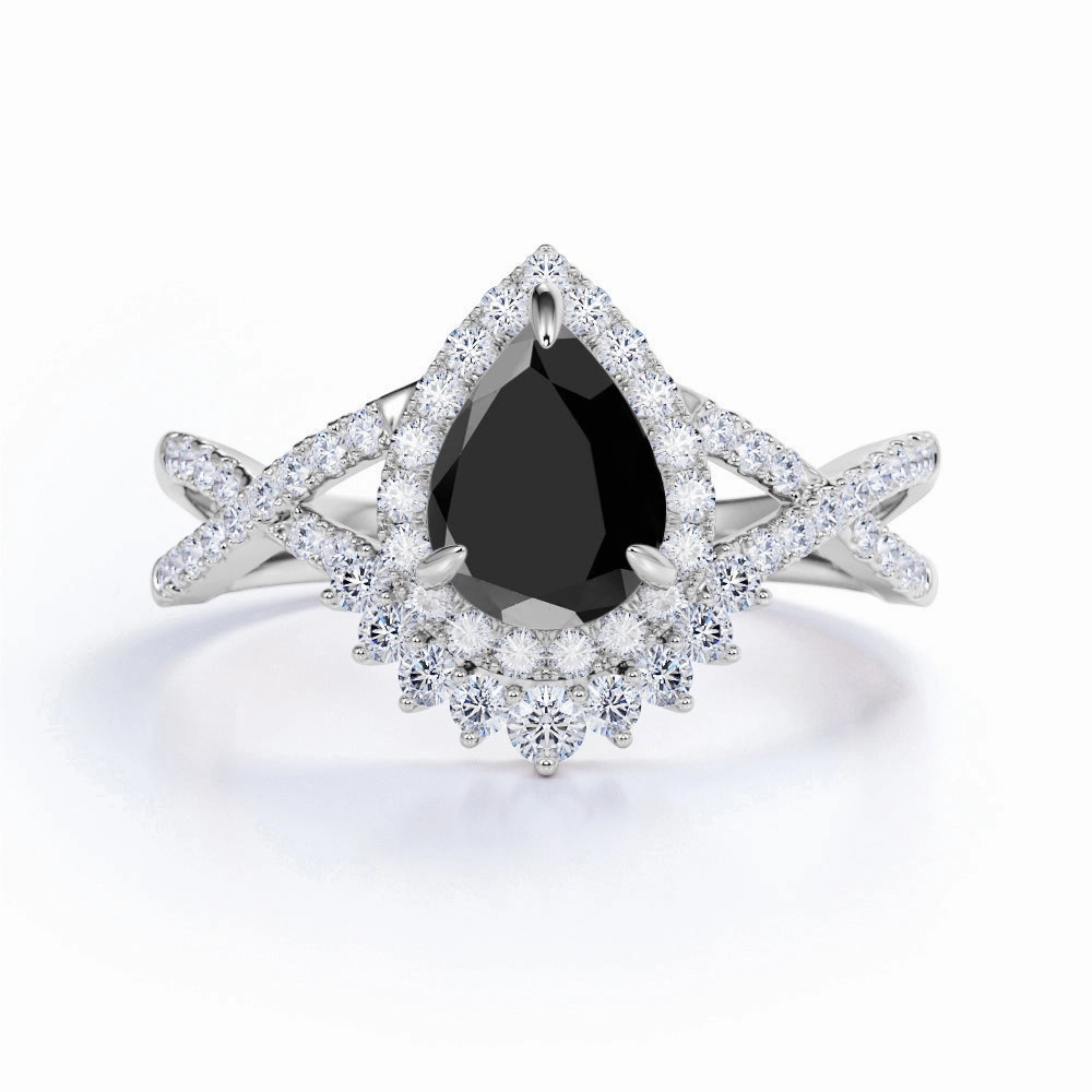 1.75 ct Pear Lab Black Diamond Infinity Engagement Ring Low-Cost Embellishment Fashionable Design