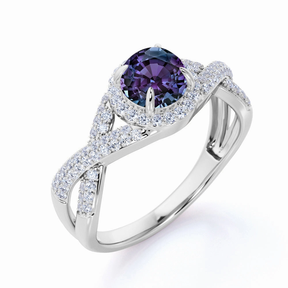 1.75 Ct Round Cut Lab Alexandrite Twisted Engagement Ring Romantic Mood