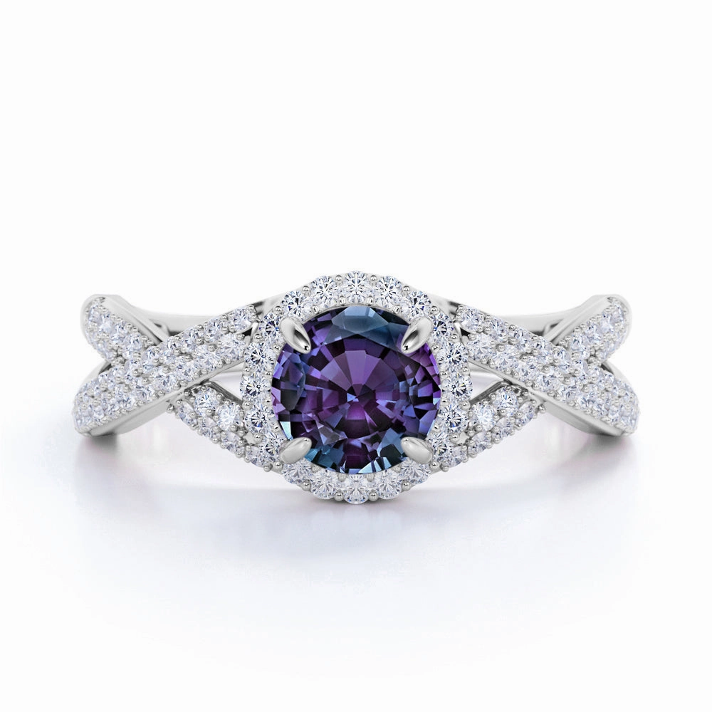 Gentle Flow Layering Touch 1.75 Ct Round Cut Lab Alexandrite Twisted Engagement Ring