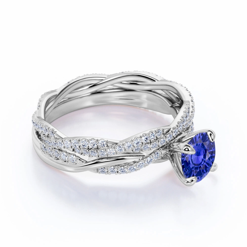 Recycled Content Fine Look 1.75 Ct Round Cut Lab Sapphire Infinity Wedding Ring Set