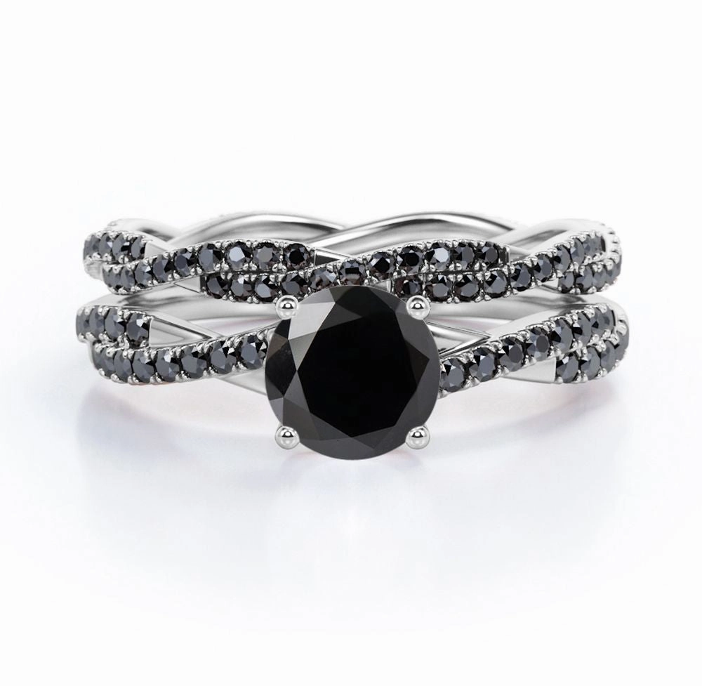 Timeless Appeal 1.75 ct Round Lab Black Diamond Double Twisted Bridal Set
