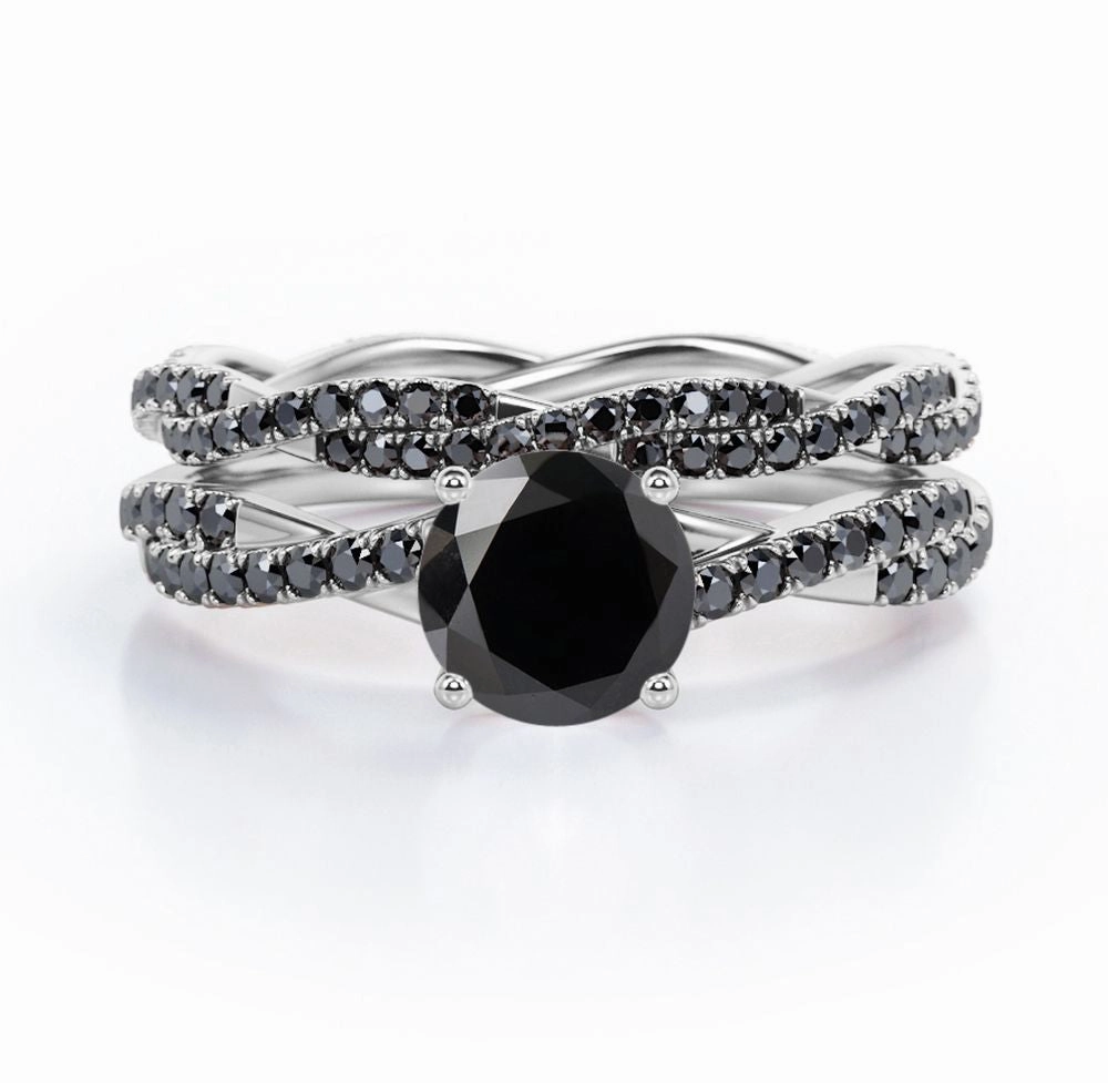 1.75 ct Round Lab Black Diamond Double Twisted Bridal Set Excellent quality