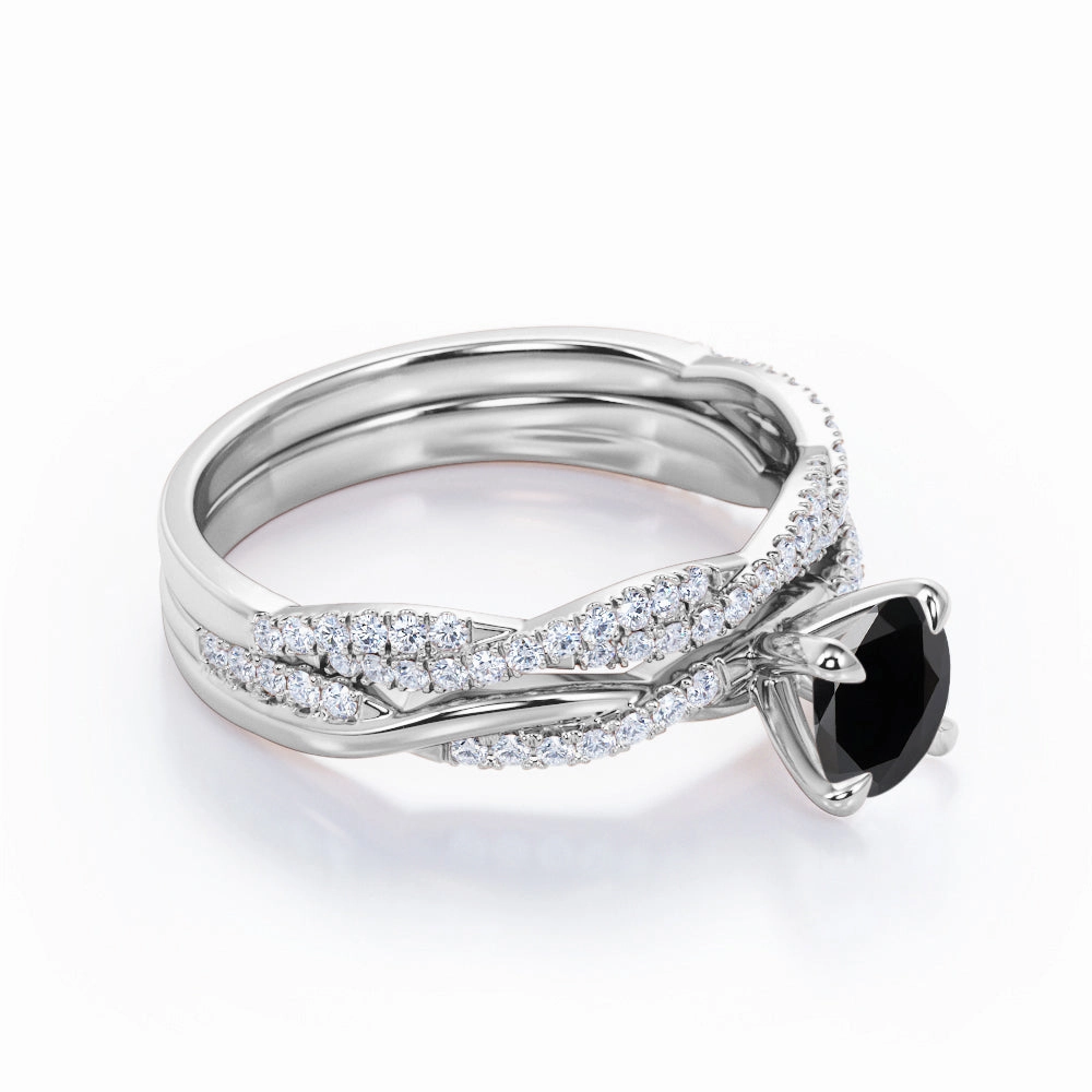 Simple Adornment Amazing Product 1.75 ct Round Lab Black Diamond Twisted Wedding Ring Set