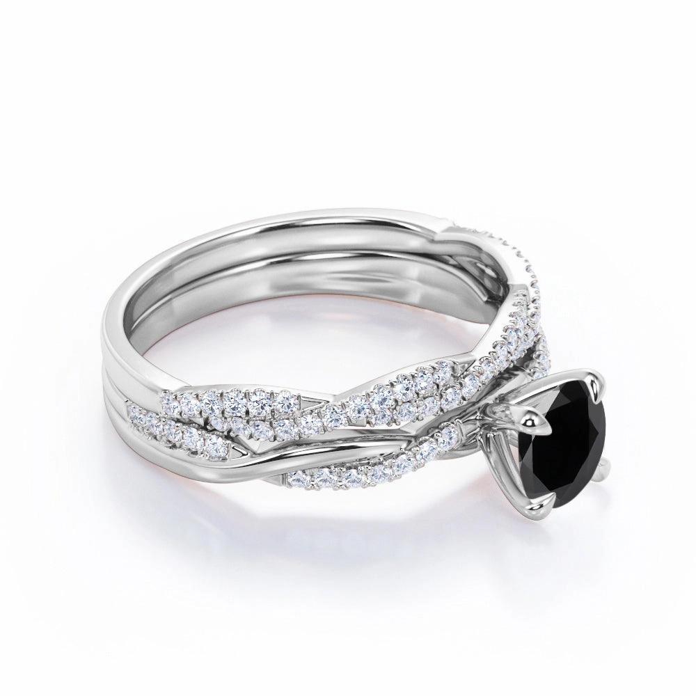 1.75 ct Round Lab Black Diamond Twisted Wedding Ring Set Affordable Token Custom Jewelry