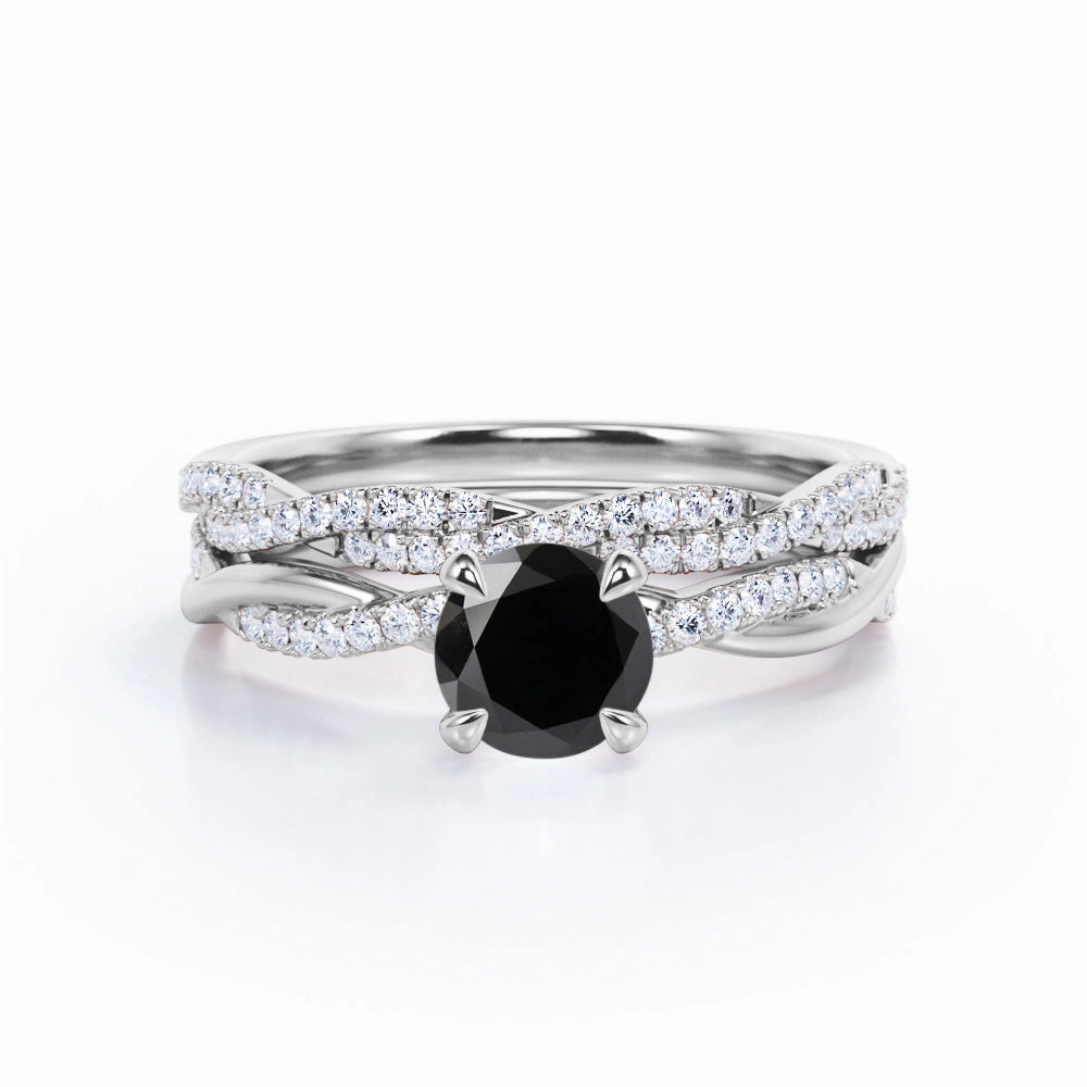 1.75 ct Round Lab Black Diamond Twisted Wedding Ring Set Chic Set