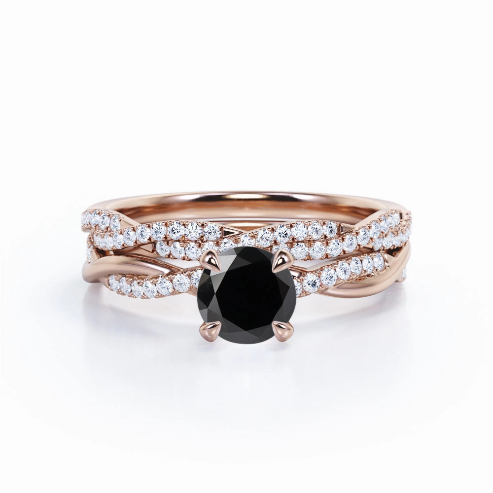 1.75 ct Round Lab Black Diamond Twisted Wedding Ring Set Functional Look